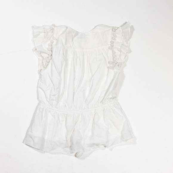 Point Sur J. Crew Cotton Flutter Short Sleeve Pom Pom Applique Blouse Shirt Top - Picture 3 of 3